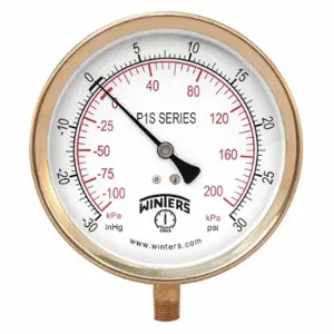 WINTERS INSTRUMENTS P1S412 Industrial Compound Gauge, 30 to 0 to 30 Inch Size Hg/psi, 4 1/2 Inch Size Dial | CR3YQK 491C53