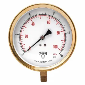 WINTERS INSTRUMENTS P1S419 Industrial Pressure Gauge, 0 to 15 PSI, 4 1/2 Inch Size Dial, 1/4 Inch Size NPT Male | CR3YTH 491C58