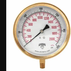 WINTERS INSTRUMENTS P1S426 Industrial Pressure Gauge, 0 to 300 PSI, 4 1/2 Inch Size Dial, 1/4 Inch Size NPT Male | CR3YWA 491C60