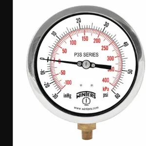 WINTERS INSTRUMENTS P3S6003 Industrial Compound Gauge, 30 to 0 to 60 Inch Size Hg/psi, 4 1/2 Inch Size Dial | CR3YQN 491A80