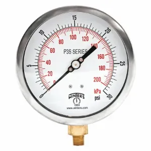 WINTERS INSTRUMENTS P3S6009 Industrial Pressure Gauge, 0 to 30 PSI, 4 1/2 Inch Size Dial, 1/4 Inch Size NPT Male | CR3YUM 491A72