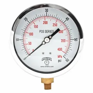 WINTERS INSTRUMENTS P3S6010 Industrial Pressure Gauge, 0 to 60 PSI, 4 1/2 Inch Size Dial, 1/4 Inch Size NPT Male | CR4BPB 491A73