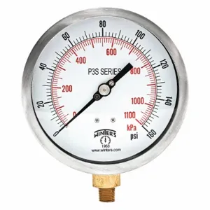 WINTERS INSTRUMENTS P3S6012 Industrial Pressure Gauge, 0 to 160 PSI, 4 1/2 Inch Size Dial, 1/4 Inch Size NPT Male | CR3YTL 491A75