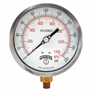 WINTERS INSTRUMENTS P3S6013 Industrial Pressure Gauge, 0 to 200 PSI, 4 1/2 Inch Size Dial, 1/4 Inch Size NPT Male | CR3YUJ 491A76