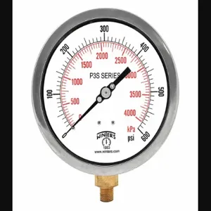 WINTERS INSTRUMENTS P3S6016 Industrial Pressure Gauge, 0 to 600 PSI, 4 1/2 Inch Size Dial, 1/4 Inch Size NPT Male | CR4BRM 491A78