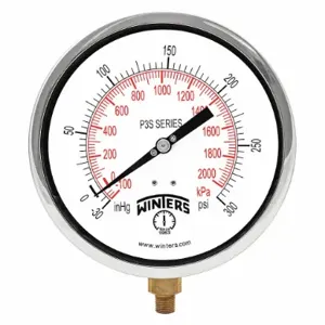 WINTERS INSTRUMENTS P3S6082 Industrial Compound Gauge, 30 to 0 to 300 Inch Size Hg/psi, 6 Inch Size Dial | CR3YQM 491A98