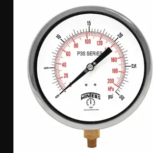 WINTERS INSTRUMENTS P3S6084 Industrial Pressure Gauge, 0 to 30 psi, 6 Inch Size Dial, 1/4 Inch Size NPT Male, Bottom | CR3YVZ 491C01