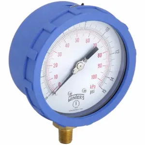 WINTERS INSTRUMENTS PCC601C-4Y Industrial Pressure Gauge, Blue, 0 To 15 PSI, 4 Inch Dial, 1/4 Inch Npt Male, Plastic | CV3RXM 491D99