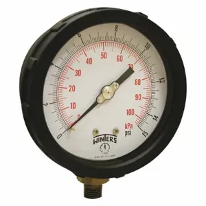 WINTERS INSTRUMENTS PCC601C-2Y Industrial Pressure Gauge, Yellow, 0 To 15 PSI, 4 Inch Dial, 1/4 Inch Npt Male, Plastic | CV3RZA 491F12