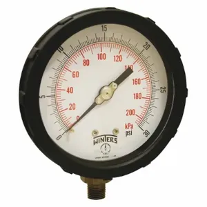 WINTERS INSTRUMENTS PCC602C-1Y Industrial Pressure Gauge, Red, 0 To 30 PSI, 4 Inch Dial, 1/4 Inch Npt Male, Plastic | CV3TGC 491F06