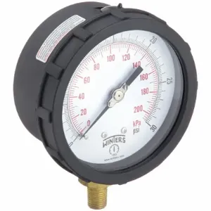 WINTERS INSTRUMENTS PCC602C Industrial Pressure Gauge, Black, 0 To 30 PSI, 4 Inch Dial, 1/4 Inch Npt Male, Plastic | CV3TFM 491D92