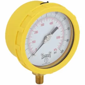 WINTERS INSTRUMENTS PCC604C-2Y Industrial Pressure Gauge, Yellow, 0 To 100 PSI, 4 Inch Dial, 1/4 Inch Npt Male, Plastic | CV3RYZ 491F14