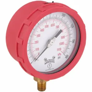 WINTERS INSTRUMENTS PCC605C-1Y Industrial Pressure Gauge, Red, 0 To 160 PSI, 4 Inch Dial, 1/4 Inch Npt Male, Plastic | CV3RYV 491F09