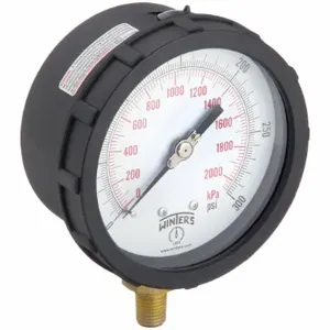 WINTERS INSTRUMENTS PCC607C Industrial Pressure Gauge, Black, 0 To 300 PSI, 4 Inch Dial, 1/4 Inch Npt Male, Plastic | CV3RXH 491D97