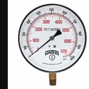 WINTERS INSTRUMENTS PCT293 Industrial Pressure Gauge, 0 to 1000 PSI, 4 1/2 Inch Size Dial, 1/4 Inch Size NPT Male | CR4BRW 491C50