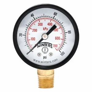 WINTERS INSTRUMENTS PEM202 Commercial Pressure Gauge, 0 To 100 PSI, 2 Inch Dial, 1/4 Inch Npt Male, Brass/Bronze | CV3RMJ 491D47