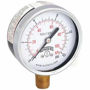 WINTERS INSTRUMENTS PEM211LF Gauge Pressure 2-1/2 Inch 0 to 15 psi | AH7HHR 36TW02