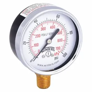 WINTERS INSTRUMENTS PEM214LF Gauge Pressure 0 to 100 psi 2-1/2 Inch | AG9HGN 20JN29