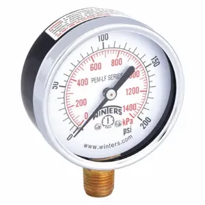 WINTERS INSTRUMENTS PEM216LF Gauge Pressure 0 to 200 psi 2-1/2 Inch | AG9HGQ 20JN31