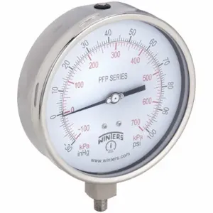 WINTERS INSTRUMENTS PFP1054-DRY Industrial Compound Gauge, 30 To 0 To 100 Inch Hg/Psi, 6 Inch Dial, 1/4 Inch Npt Male, Pfp | CV3RMU 491C34