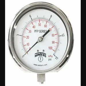 WINTERS INSTRUMENTS PFP1059-DRY-6BF Panel-Mount Pressure Gauge, Back Flange, 0 to 15 psi, 6 Inch Dial, Field-Fillable, Bottom | CR7PZJ 491C37