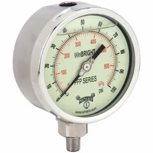 WINTERS INSTRUMENTS PFP644WBG Industrial Pressure Gauge, 0 To 100 PSI, Liquid-Filled, Glow-In-The-Dark White | CV3RPJ 489G74