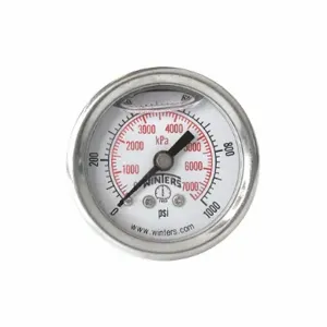 WINTERS INSTRUMENTS PFQ1229 Industrial Pressure Gauge, 0 To 1000 Psi, 1 1/2 Inch Dial, 1/8 Inch Npt Male | CV3TGW 491D79