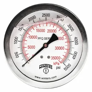 WINTERS INSTRUMENTS PFQ1556 Industrial Pressure Gauge, 0 To 5000 Psi, 4 Inch Dial, 1/4 Inch Npt Male | CV3RVR 491D89