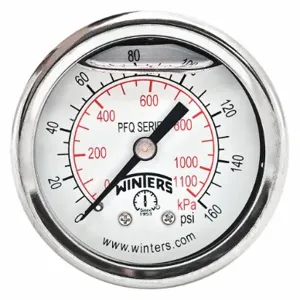 WINTERS INSTRUMENTS PFQ2438-DRY-2FF Panel-Mount Pressure Gauge, Front Flange, 0 to 160 psi, 2 Inch Dial, Field-Fillable, PFQ | CR7QAF 491F71