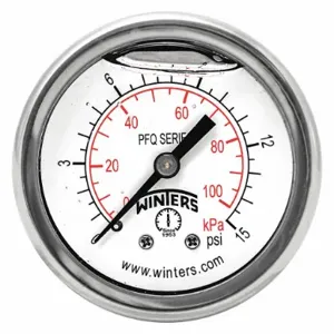 WINTERS INSTRUMENTS PFQ2486-DRY-2FF Panel-Mount Pressure Gauge, Front Flange, 0 to 15 psi, 2 Inch Dial, Field-Fillable, PFQ | CR7QAC 491F74