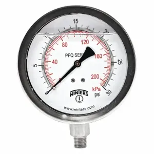 WINTERS INSTRUMENTS PFQ769-DRY Industrial Pressure Gauge, Field-Fillable, 0 To 30 Psi, 4 Inch Dial, Bottom | CV3RYG 491F41