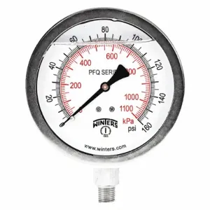 WINTERS INSTRUMENTS PFQ772-DRY Industrial Pressure Gauge, Field-Fillable, 0 To 160 Psi, 4 Inch Dial, Pfq | CV3RXW 491F42