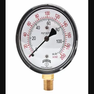 WINTERS INSTRUMENTS PLP303 Pressure Gauge, 0 To 200 In Wc Range, 1/4 MNPT, +/-3-2-3% Gauge Accuracy | CH6REN 491C69