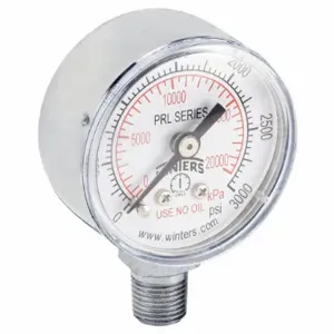 WINTERS INSTRUMENTS PRL038 High-Pressure Compressor Gauge, 0 To 3000 PSI, 1 1/2 Inch Dial, 1/8 Inch Npt Male, Prl | CV3RMF 491F33