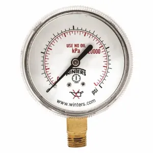 WINTERS INSTRUMENTS PWL2723 Welding Regulator Pressure Gauge, Non-Sparking, Brass, 0 to 160 psi, 2 Inch Dial, Bottom | CV3TJQ 491D40