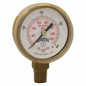 WINTERS INSTRUMENTS PWL2726 Welding Regulator Pressure Gauge, Non-Sparking, Brass, 0 to 400 psi, 2 Inch Dial, Bottom | CV3TLF 491D41