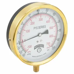 WINTERS INSTRUMENTS P1S414 Industrial Compound Gauge, 30 to 0 to 100 Inch Size Hg/psi, 4 1/2 Inch Size Dial | CR3YQD 491C55