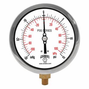 WINTERS INSTRUMENTS P3S6001 Industrial Compound Gauge, 30 to 0 to 15 Inch Size Hg/psi, 4 1/2 Inch Size Dial | CR4BRY 491A79