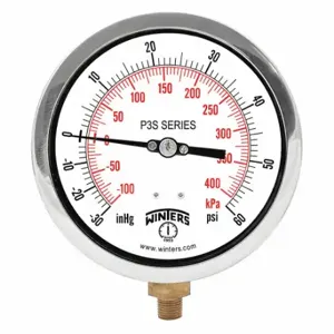 WINTERS INSTRUMENTS P3S6003 Industrial Compound Gauge, 30 to 0 to 60 Inch Size Hg/psi, 4 1/2 Inch Size Dial | CR3YQN 491A80