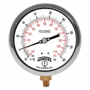 WINTERS INSTRUMENTS P3S6005 Industrial Compound Gauge, 30 to 0 to 160 Inch Size Hg/psi, 4 1/2 Inch Size Dial | CR3YQG 491A71