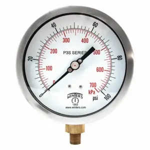 WINTERS INSTRUMENTS P3S6011-MAXI45 Industrial Pressure Gauge, 0 to 100 PSI, 4 1/2 Inch Size Dial, 1/4 Inch Size NPT Male | CR3YRN 491A85