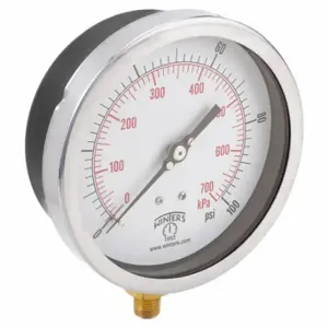 WINTERS INSTRUMENTS P3S6011 Industrial Pressure Gauge, 0 to 100 PSI, 4 1/2 Inch Size Dial, 1/4 Inch Size NPT Male | CR3YRP 491A74