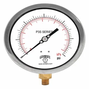 WINTERS INSTRUMENTS P3S6014-MAXI45 Pressure Gauge, 0 To 300 Psi Range, 1/4 MNPT, +/-0.5% Gauge Accuracy | CH6QYL 491A88