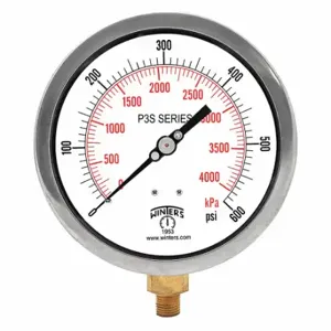 WINTERS INSTRUMENTS P3S6016-MAXI45 Industrial Pressure Gauge, 0 to 600 PSI, 4 1/2 Inch Size Dial, 1/4 Inch Size NPT Male | CR4BRU 491A89