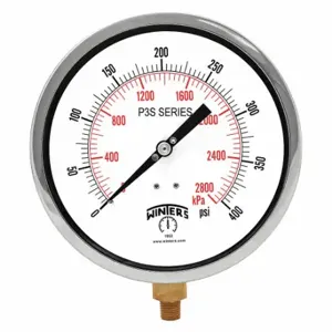 WINTERS INSTRUMENTS P3S6090 Industrial Pressure Gauge, 0 to 400 psi, 6 Inch Size Dial, 1/4 Inch Size NPT Male, Bottom | CR3YWK 491C07