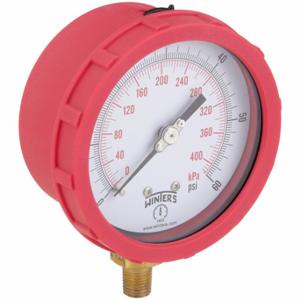 WINTERS INSTRUMENTS PCC603C-1Y Industrial Pressure Gauge, Red, 0 To 60 PSI, 4 Inch Dial, 1/4 Inch Npt Male, Plastic | CV3RYY 491F07