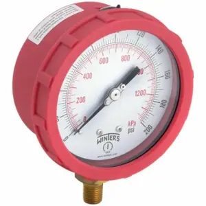 WINTERS INSTRUMENTS PCC606C-1Y Industrial Pressure Gauge, Red, 0 To 200 PSI, 4 Inch Dial, 1/4 Inch Npt Male, Plastic | CV3RYW 491F10