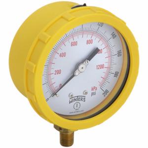 WINTERS INSTRUMENTS PCC606C-2Y Industrial Pressure Gauge, Yellow, 0 To 200 PSI, 4 Inch Dial, 1/4 Inch Npt Male, Plastic | CV3RZC 491F16