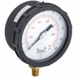 WINTERS INSTRUMENTS PCC606C Industrie-Manometer, Schwarz, 0 bis 200 PSI, 4-Zoll-Zifferblatt, 1/4-Zoll-Npt-Stecker, Kunststoff | CV3RXG 491D96