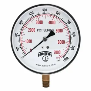 WINTERS INSTRUMENTS PCT293 Industrial Pressure Gauge, 0 to 1000 PSI, 4 1/2 Inch Size Dial, 1/4 Inch Size NPT Male | CR4BRW 491C50